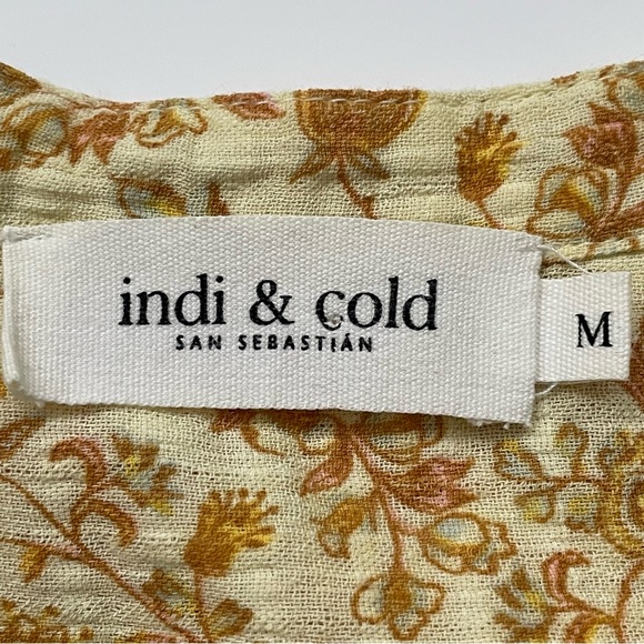 Indi & Cold Floral Puff Sleeve Button Up Top Size M Cotton Cottagecore - Picture 7 of 10